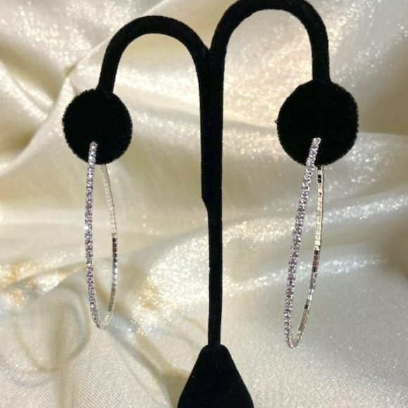 💖Rhinestone Teardrop Hoop Earrings, 2-1/2 inches /E88 - Picture 1 of 3